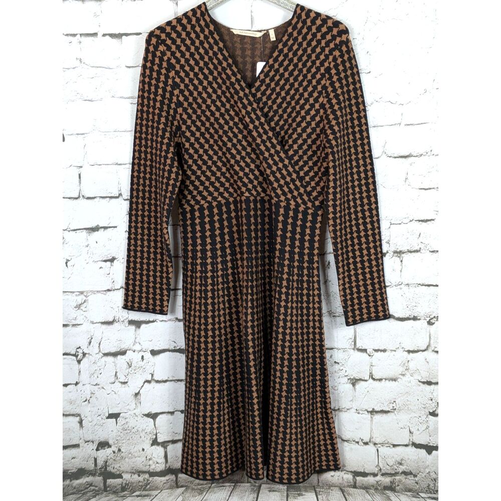 SOFT SURROUNDINGS Aida Knit Midi Dress Houndstooth Chic Old Money Large NWT